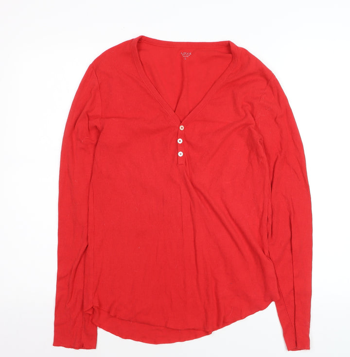 Gap Women’s Red Long Sleeve V-Neck Button Jersey Top Size L