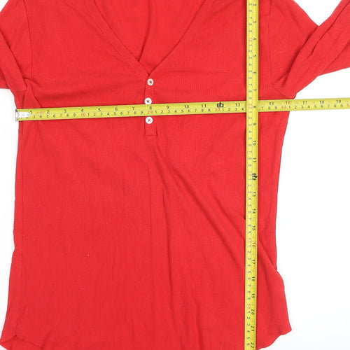 Gap Women’s Red Long Sleeve V-Neck Button Jersey Top Size L