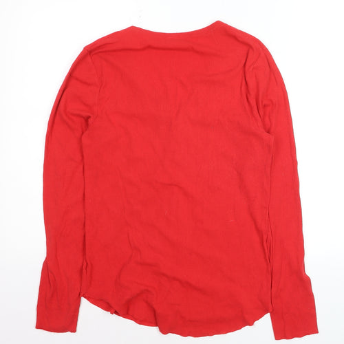 Gap Women’s Red Long Sleeve V-Neck Button Jersey Top Size L