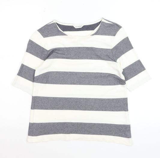 Marks and Spencer Women’s Grey White Striped Jersey T-Shirt Size 12