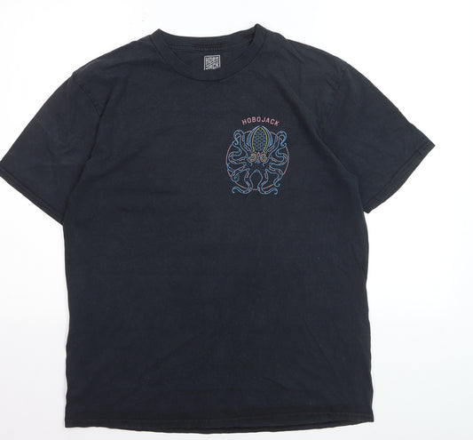 Hobo Jack Men's Black Graphic Octopus Cotton T-Shirt Size L