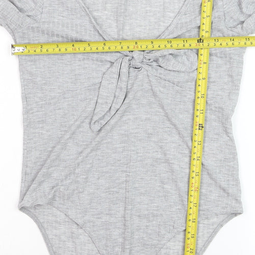 New Look Women Grey Long Sleeve Tie Front Bodysuit UK 12