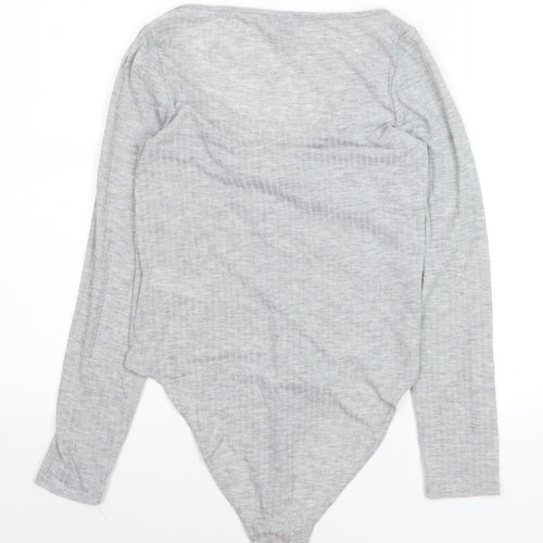 New Look Women Grey Long Sleeve Tie Front Bodysuit UK 12