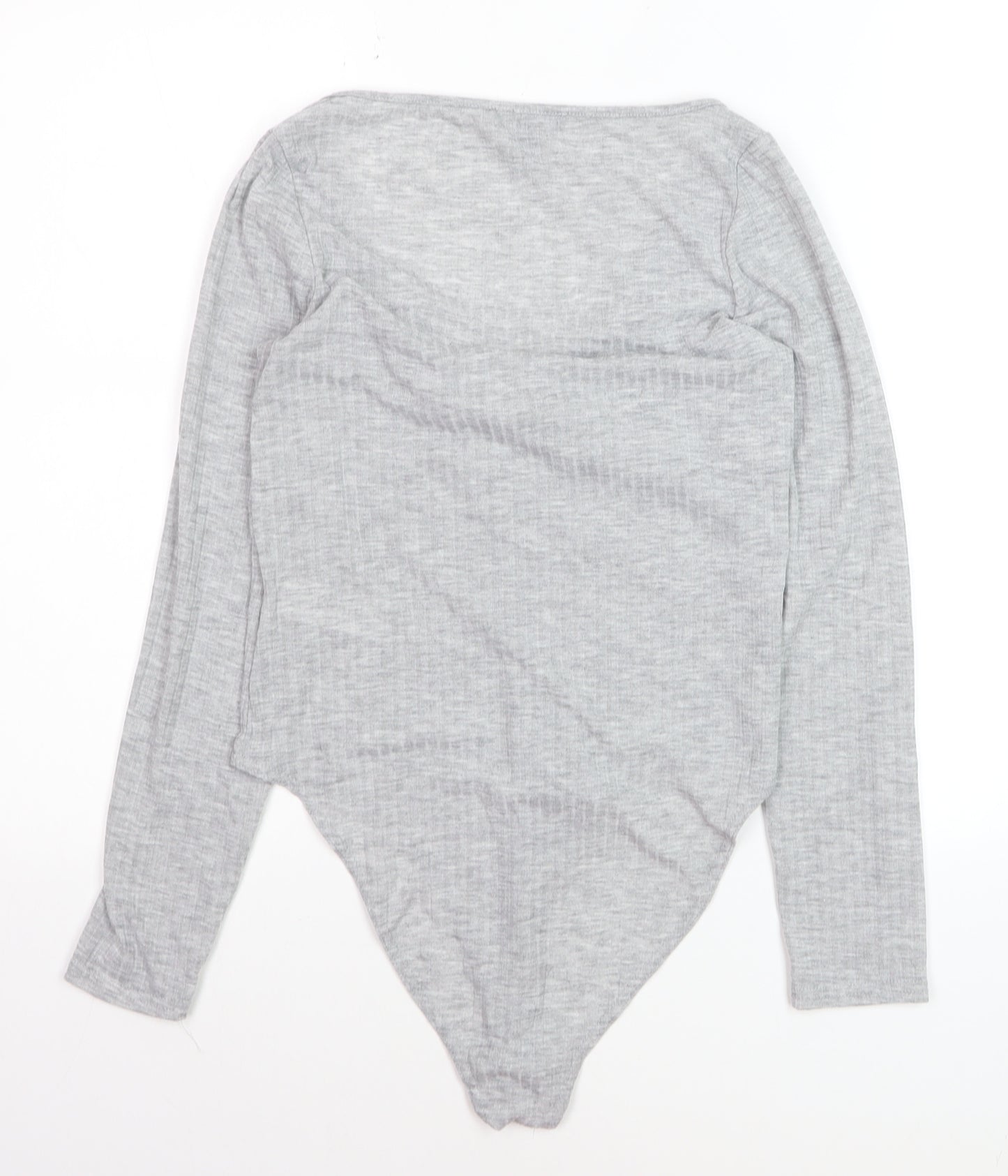 New Look Women Grey Long Sleeve Tie Front Bodysuit UK 12