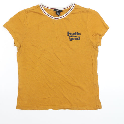 Forever 21 Women’s Yellow Ringer T-Shirt Size S Short Sleeve Crew Neck