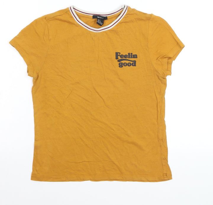 Forever 21 Women’s Yellow Ringer T-Shirt Size S Short Sleeve Crew Neck