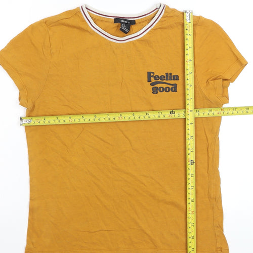 Forever 21 Women’s Yellow Ringer T-Shirt Size S Short Sleeve Crew Neck