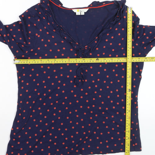 Boden Women Blue Polka Dot Ruffle V-Neck Long Sleeve Tunic Top Size 12