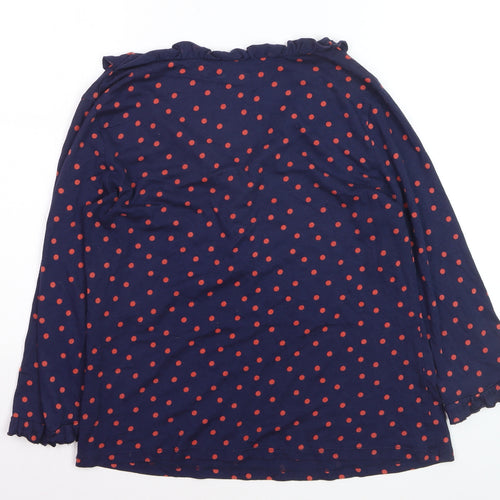 Boden Women Blue Polka Dot Ruffle V-Neck Long Sleeve Tunic Top Size 12