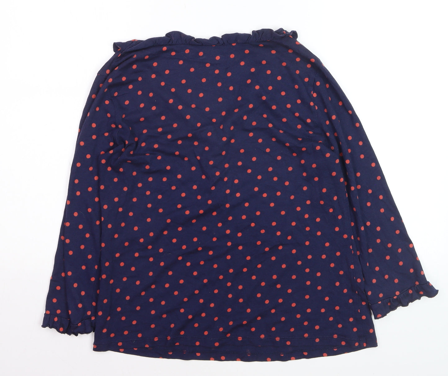 Boden Women Blue Polka Dot Ruffle V-Neck Long Sleeve Tunic Top Size 12