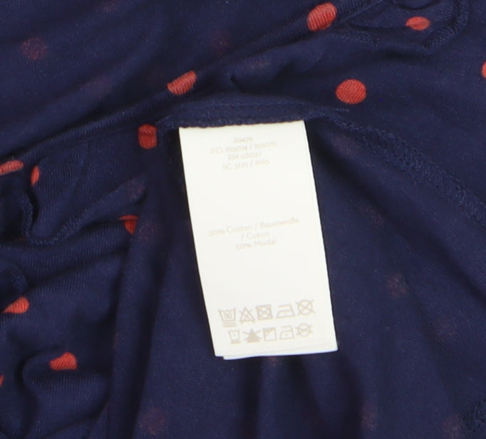 Boden Women Blue Polka Dot Ruffle V-Neck Long Sleeve Tunic Top Size 12