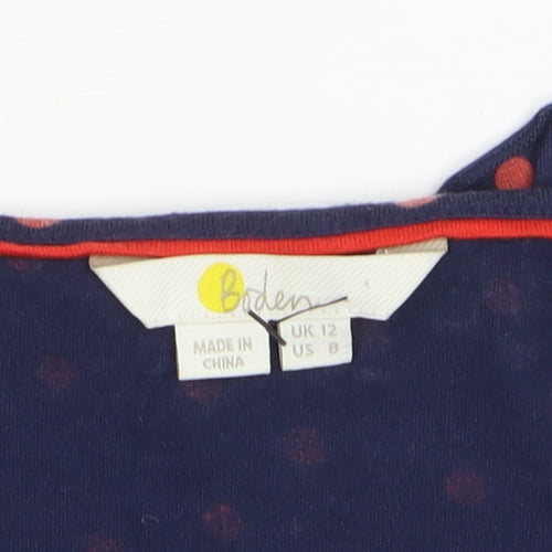 Boden Women Blue Polka Dot Ruffle V-Neck Long Sleeve Tunic Top Size 12