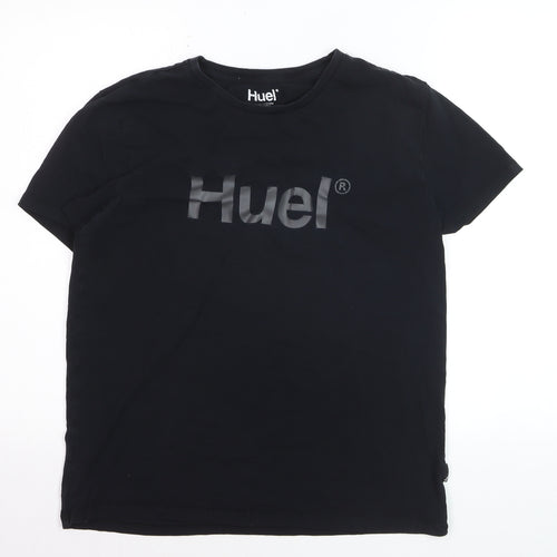 Huel Men's Black Logo Crew Neck Cotton T-Shirt Size L