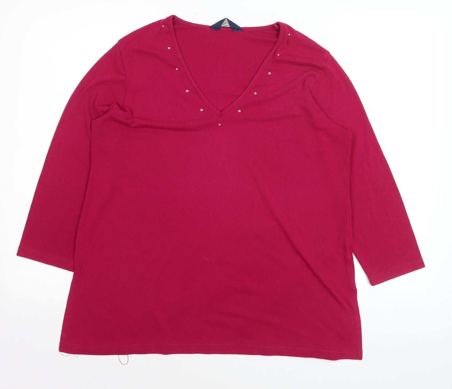 Debenhams Women's Red V-Neck Beaded 3/4 Sleeve Stretch Top Size 16