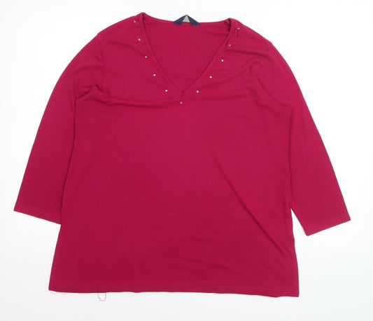 Debenhams Women's Red V-Neck Beaded 3/4 Sleeve Stretch Top Size 16