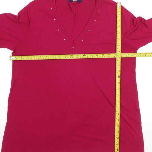 Debenhams Women's Red V-Neck Beaded 3/4 Sleeve Stretch Top Size 16