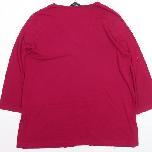 Debenhams Women's Red V-Neck Beaded 3/4 Sleeve Stretch Top Size 16