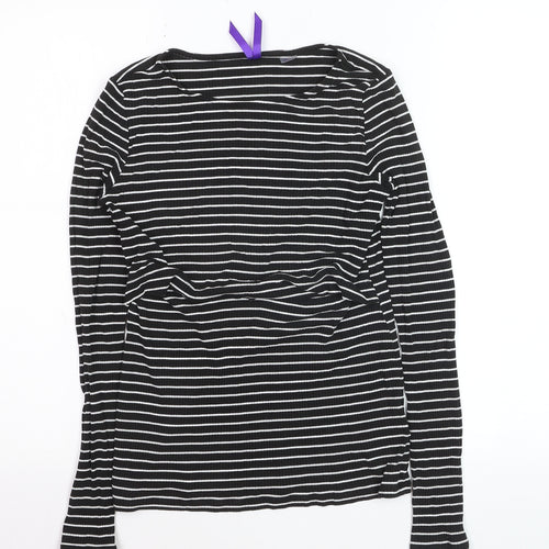 Seraphine Women's Black Striped Maternity Long Sleeve Jersey Top XS