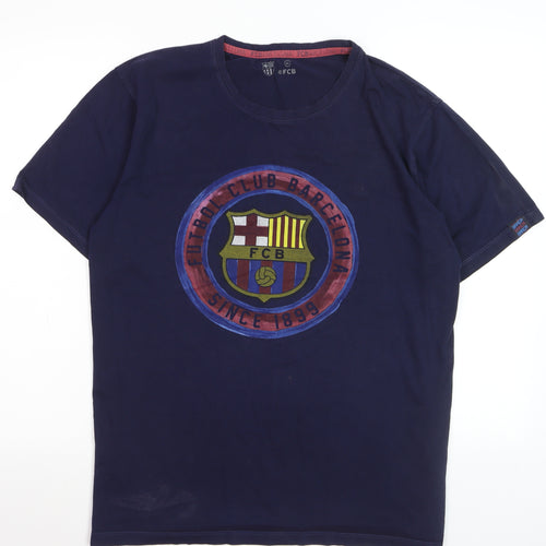 FC Barcelona Men's Navy Blue XL Graphic Crew Neck T-Shirt