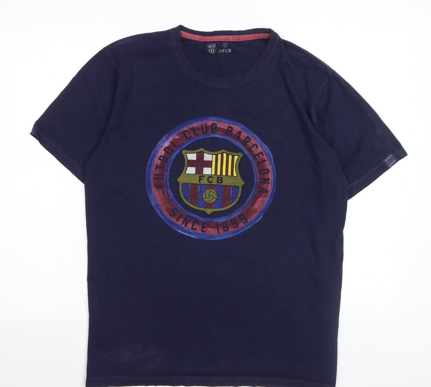 FC Barcelona Men's Navy Blue XL Graphic Crew Neck T-Shirt