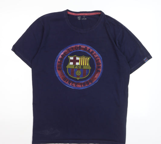 FC Barcelona Men's Navy Blue XL Graphic Crew Neck T-Shirt