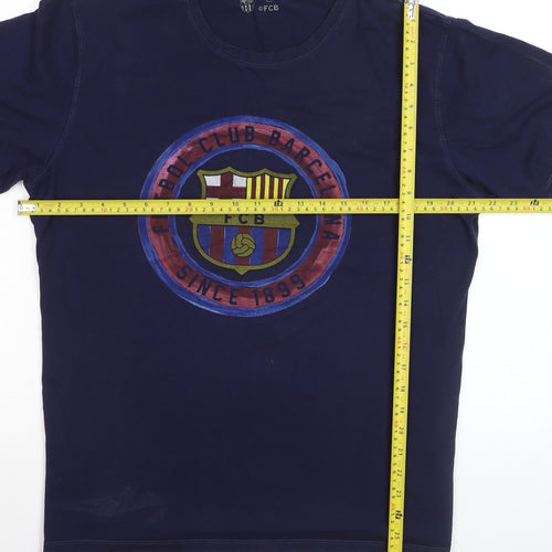 FC Barcelona Men's Navy Blue XL Graphic Crew Neck T-Shirt