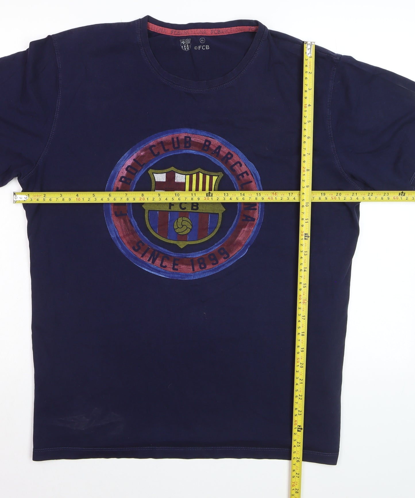 FC Barcelona Men's Navy Blue XL Graphic Crew Neck T-Shirt