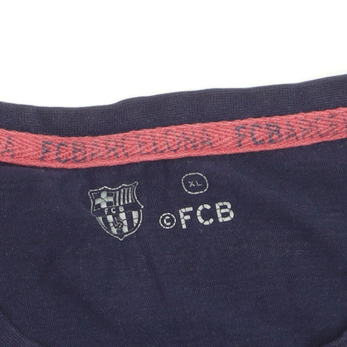 FC Barcelona Men's Navy Blue XL Graphic Crew Neck T-Shirt