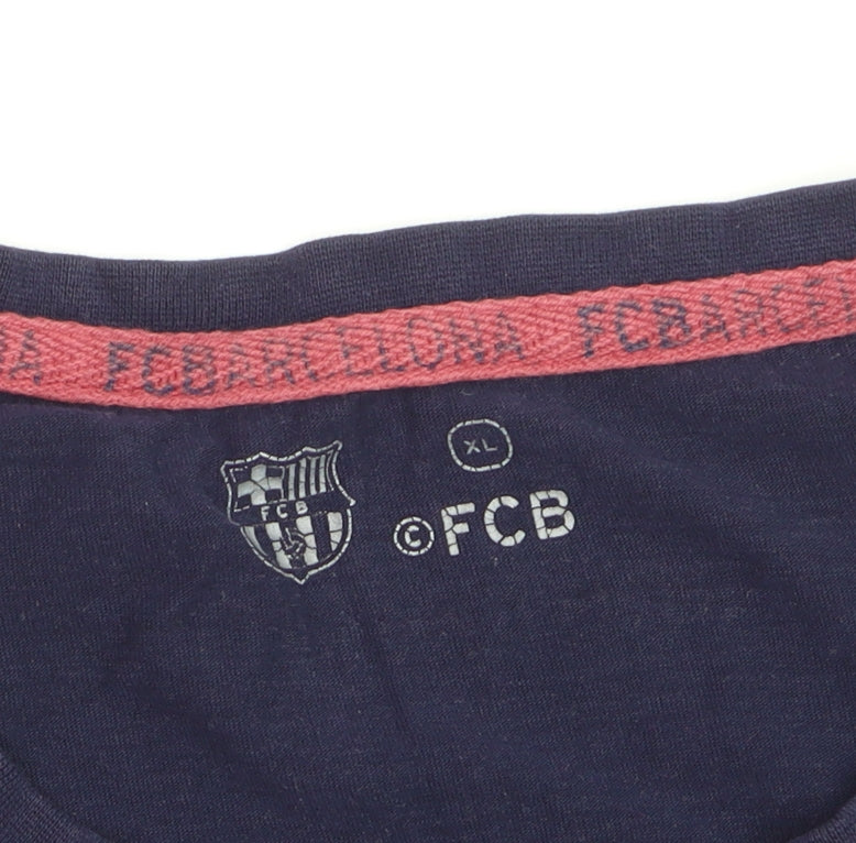 FC Barcelona Men's Navy Blue XL Graphic Crew Neck T-Shirt