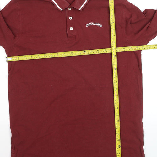 Jack & Jones Men's Maroon Long Sleeve Polo Shirt XL Cotton