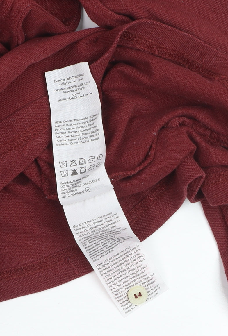 Jack & Jones Men's Maroon Long Sleeve Polo Shirt XL Cotton