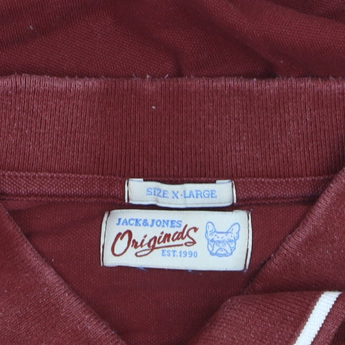 Jack & Jones Men's Maroon Long Sleeve Polo Shirt XL Cotton