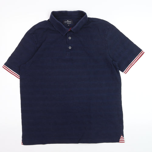 Marks and Spencer Blue Harbour Men's Blue Striped Regular Fit Polo M