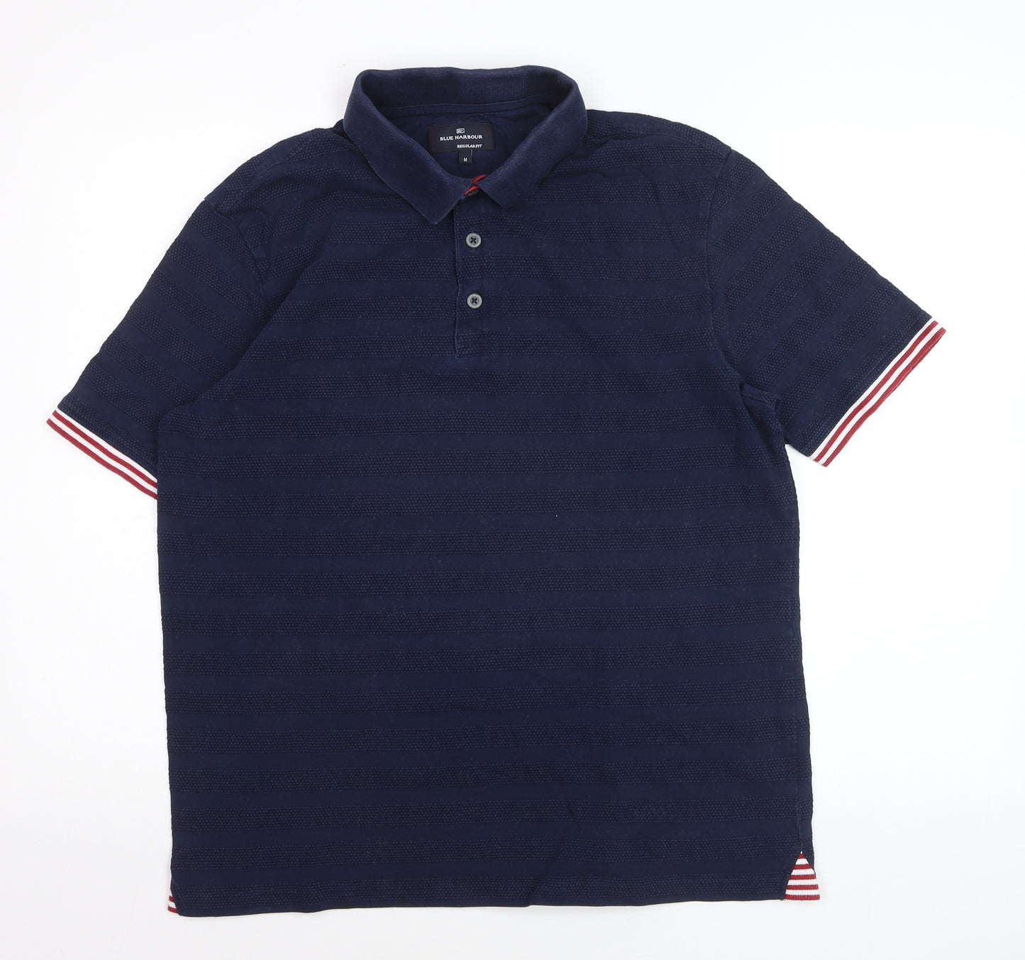 Marks and Spencer Blue Harbour Men's Blue Striped Regular Fit Polo M