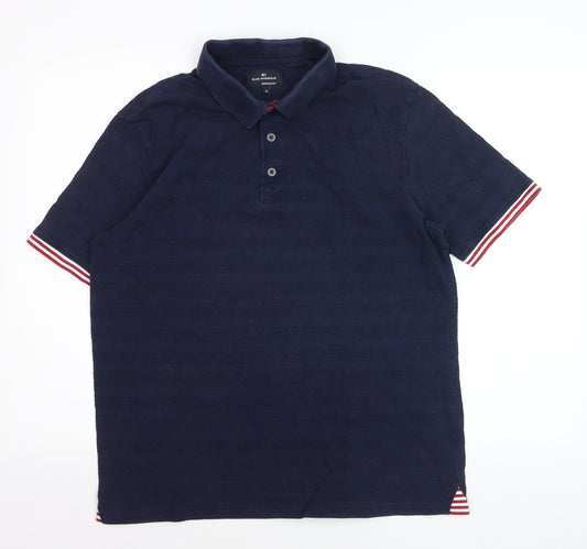 Marks and Spencer Blue Harbour Men's Blue Striped Regular Fit Polo M
