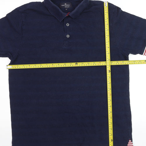 Marks and Spencer Blue Harbour Men's Blue Striped Regular Fit Polo M