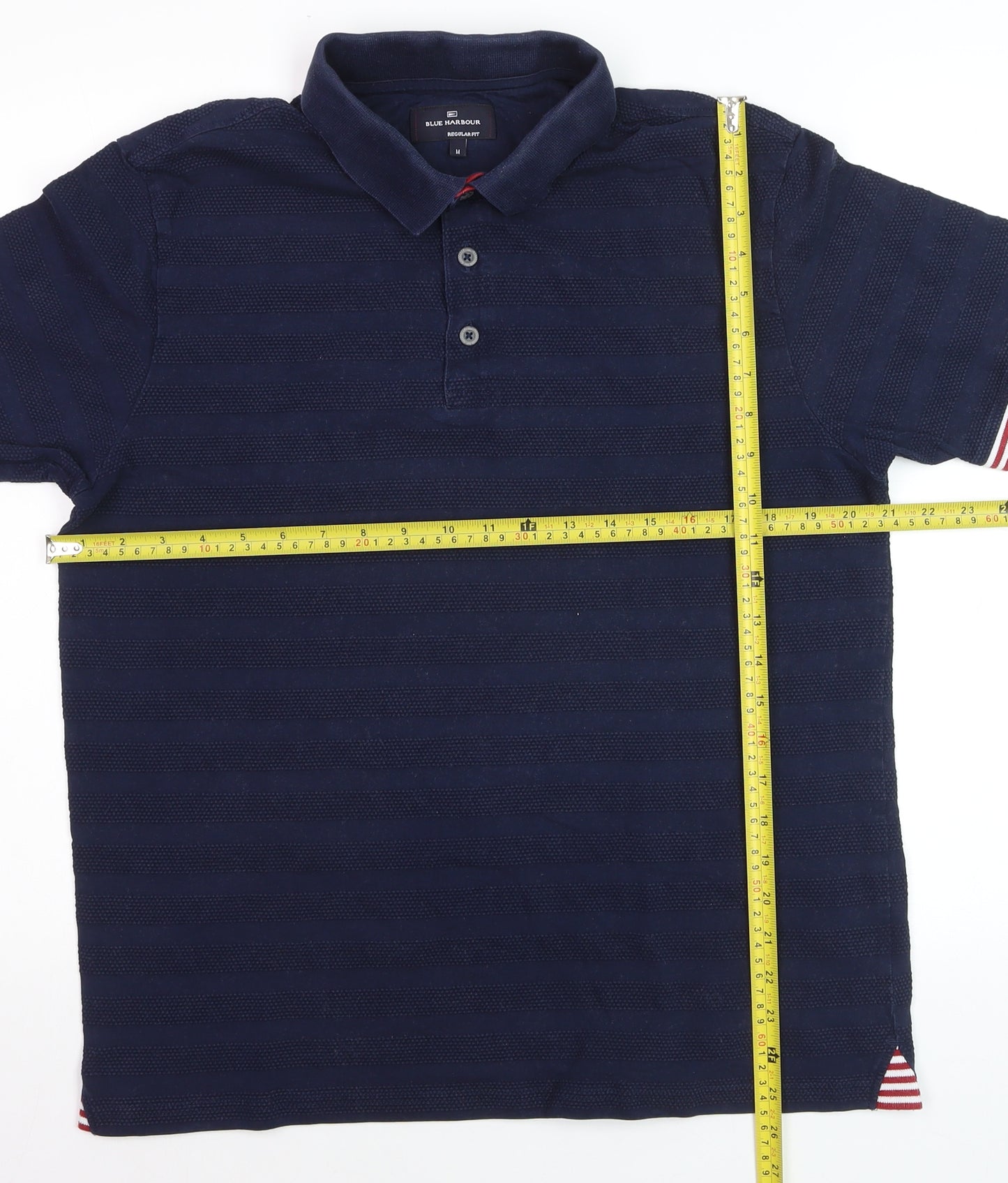 Marks and Spencer Blue Harbour Men's Blue Striped Regular Fit Polo M