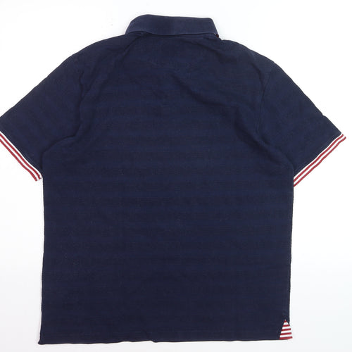 Marks and Spencer Blue Harbour Men's Blue Striped Regular Fit Polo M