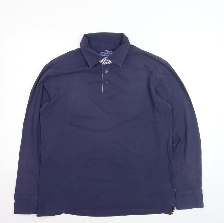 Marks and Spencer Blue Harbour Men's Blue Long Sleeve Cotton Polo Shirt Size S