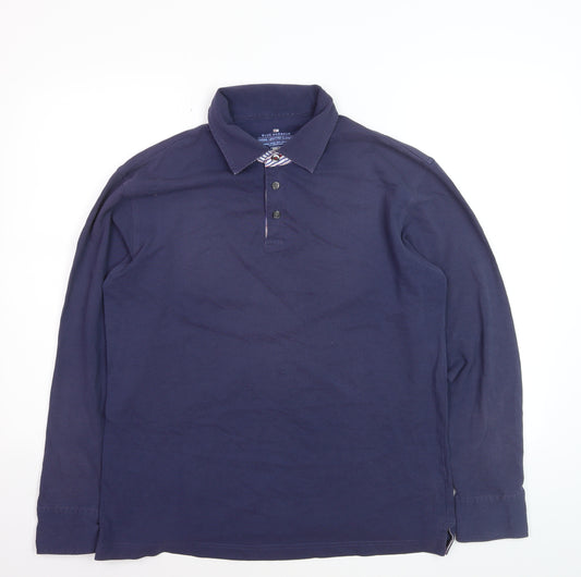 Marks and Spencer Blue Harbour Men's Blue Long Sleeve Cotton Polo Shirt Size S