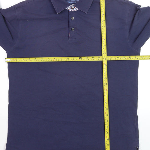 Marks and Spencer Blue Harbour Men's Blue Long Sleeve Cotton Polo Shirt Size S
