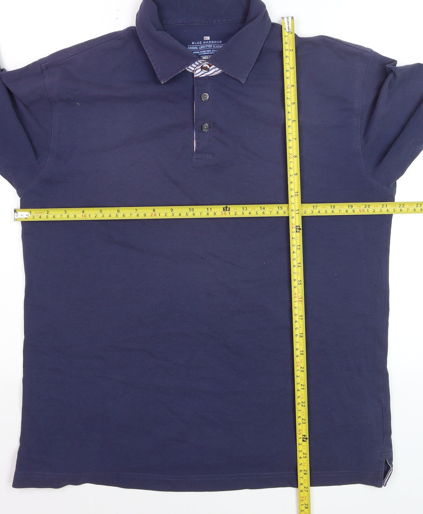 Marks and Spencer Blue Harbour Men's Blue Long Sleeve Cotton Polo Shirt Size S
