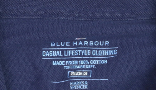 Marks and Spencer Blue Harbour Men's Blue Long Sleeve Cotton Polo Shirt Size S