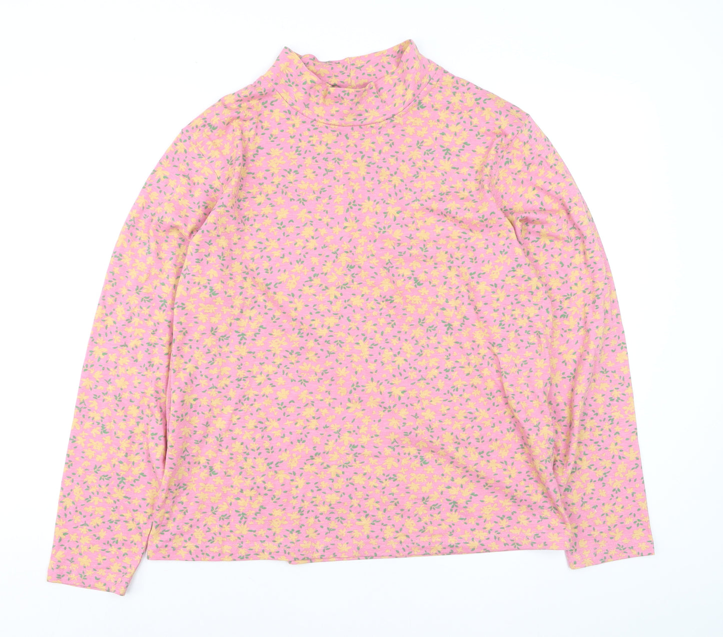 Amber Womens Pink Floral Long Sleeve Mock Neck Cotton Top Size 20/22