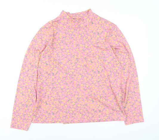 Amber Womens Pink Floral Long Sleeve Mock Neck Cotton Top Size 20/22