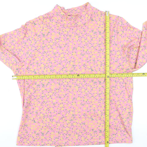 Amber Womens Pink Floral Long Sleeve Mock Neck Cotton Top Size 20/22