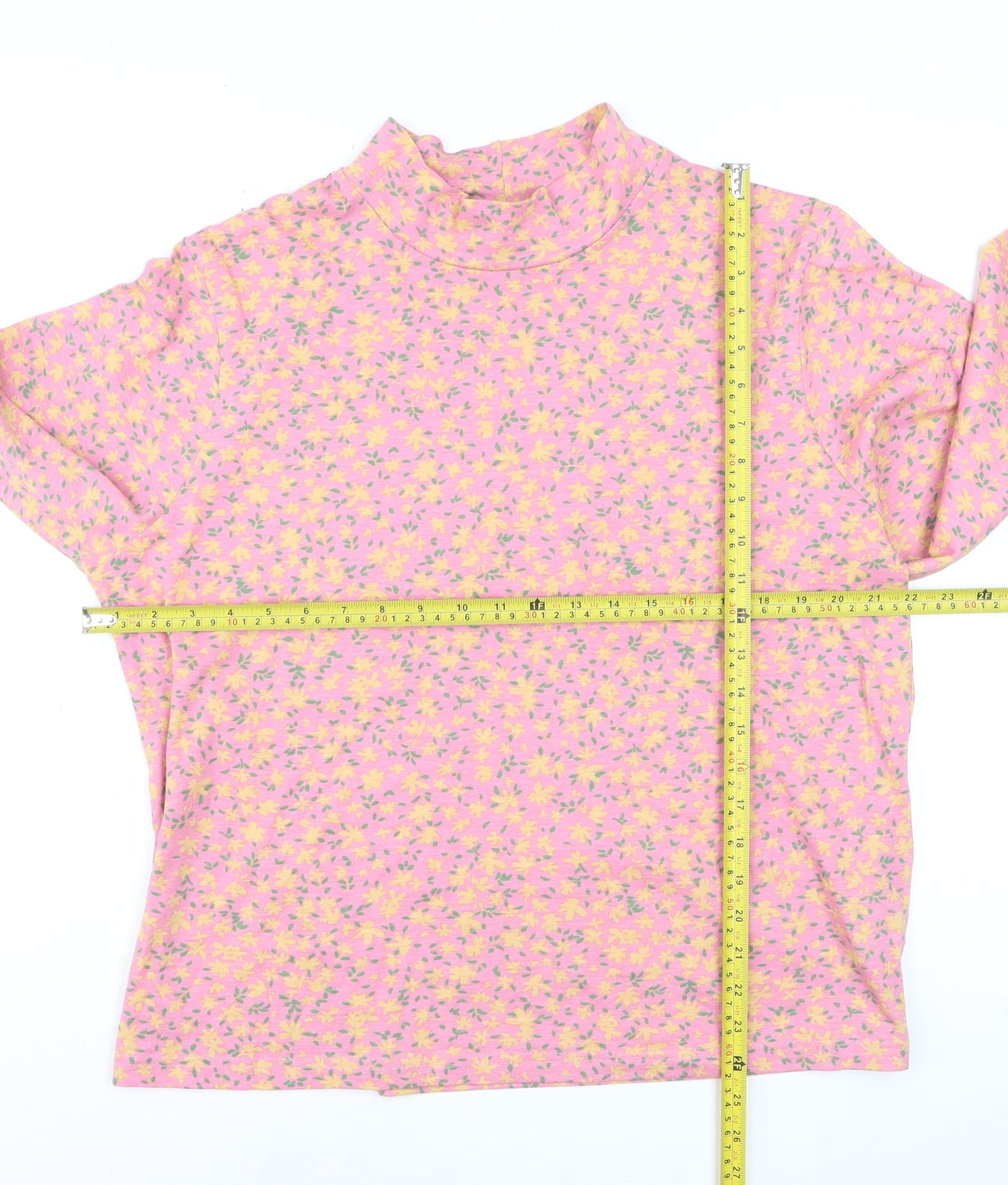 Amber Womens Pink Floral Long Sleeve Mock Neck Cotton Top Size 20/22