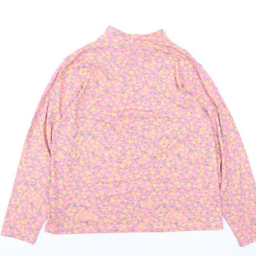 Amber Womens Pink Floral Long Sleeve Mock Neck Cotton Top Size 20/22