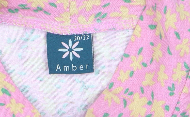 Amber Womens Pink Floral Long Sleeve Mock Neck Cotton Top Size 20/22