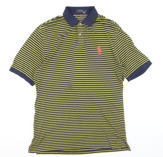 Ralph Lauren Men's Navy & Yellow Striped Polo Shirt Medium Pro Fit
